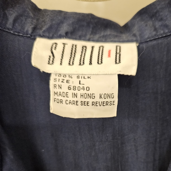 Vintage - 100% Silk "Studio B" Jumpsuit - Size L - EUC - Navy - Picture 10 of 13
